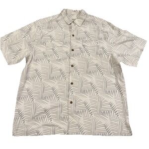 Tommy Bahama XL Silk Cotton Camp Shirt Tropical Button Up Beige Mens